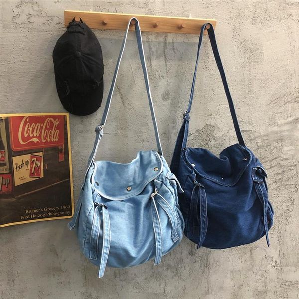 

female classic retro simple fashion one shoulder denim bag duffel bags