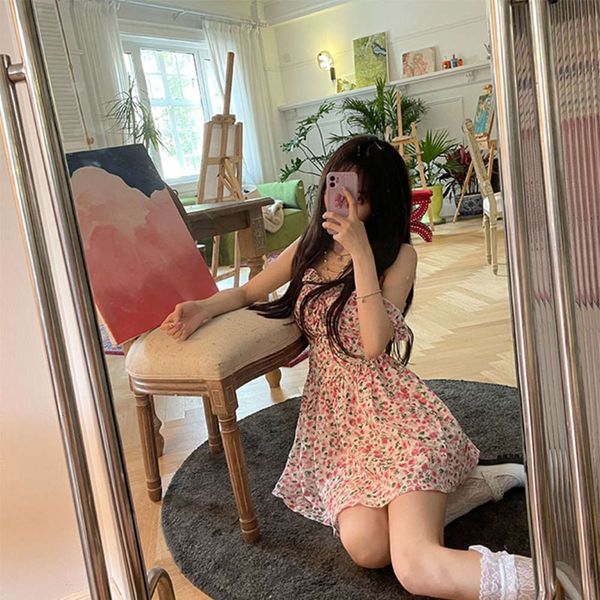 

dress women's summer pearl chain floral suspender baby, Black;gray