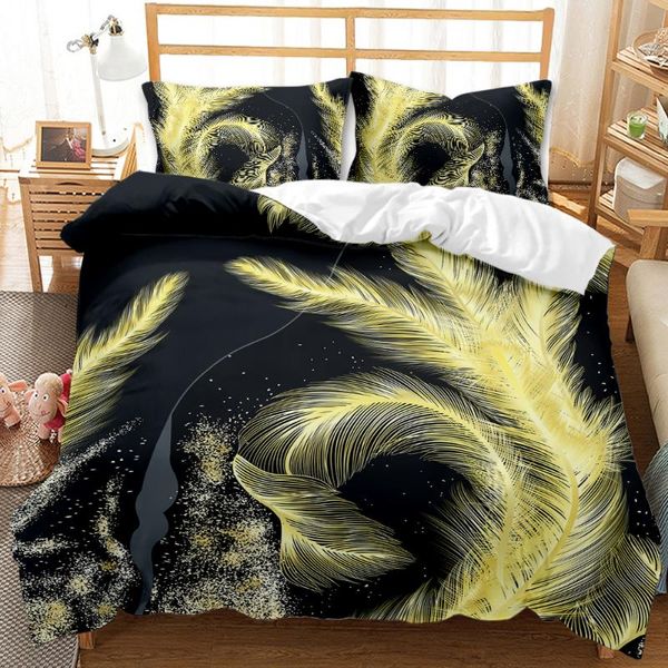 

bedding sets fashion golde feathers set colorfulfeather print duvet cover pillowcases  size design bed covers luxury bedclothes