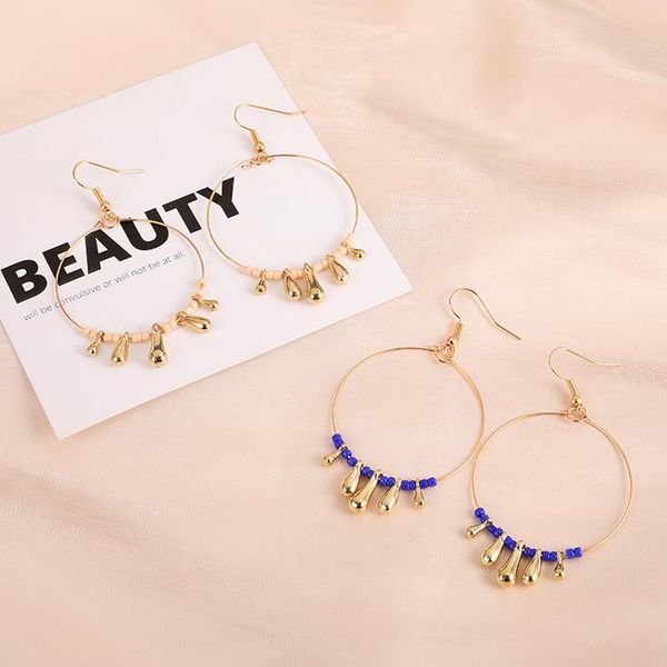 

dangle & chandelier fashion big hoop drop earrings beaded teardrop shape copper beads and small acrylic for women jewelry, Silver