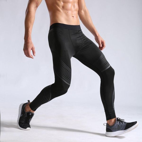 

running pants compression men fitness tights high elastic sports skinny leggings quick dry gym striped, Black;blue