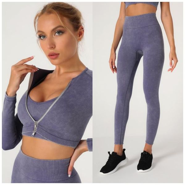 

yoga outfit 2-piece set clothes female fitness super elastic nude seamless high waist quick-drying sports tights suit thin hips