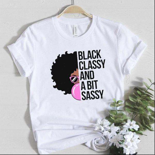 

womens t shirts women aesthetic melanin poppin clothes black classy shirt female curls girl graphic short sleeve, White
