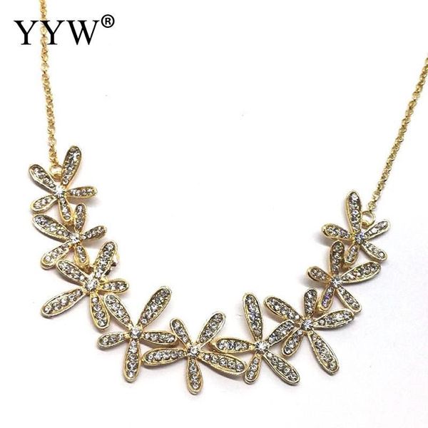 

pendant necklaces gold/silver color women necklace plant flower pendants crystal beads long oval chain clavicle ladies collarbone gargantilh