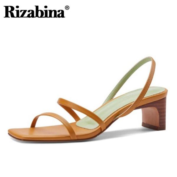 

dress shoes rizabina sandals for women genuine real leather open toe thick heel slip on ladies footwear size 34-39, Black