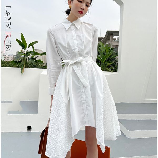 

white irregular spring dresses women long sleeve casual female office lady plus size streetwear 2a8006 210507, Black;gray
