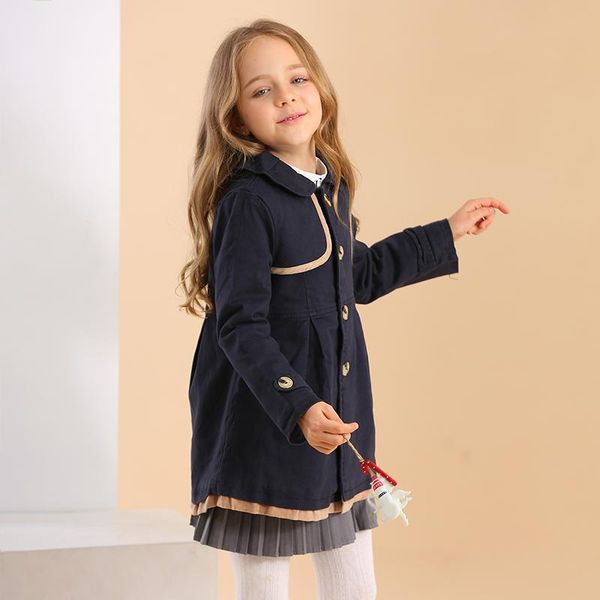 

toddler baby trench coats autumn cotton kids girl clothes warm medium-long single breasted coat spring windbreaker for girls, Blue;gray
