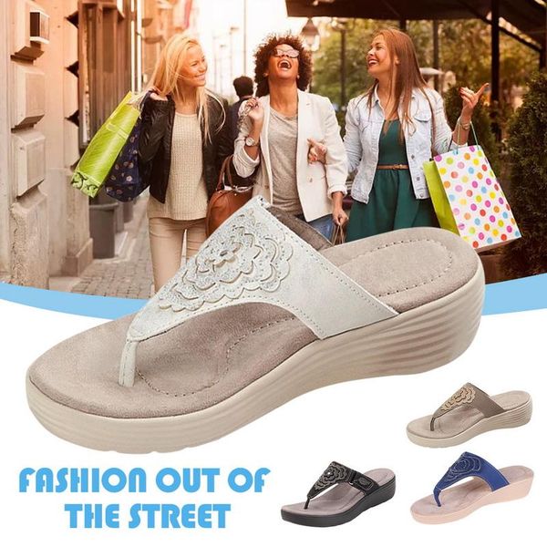 

slippers women sandals summer flower printed non-slip platform beach shoes female sewing flip flop outdoor peep toe sandalias, Black