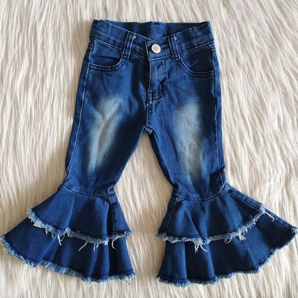 

baby girls denim bell pants boutique toddler girl bottom ruffle jeans kid designer, Blue