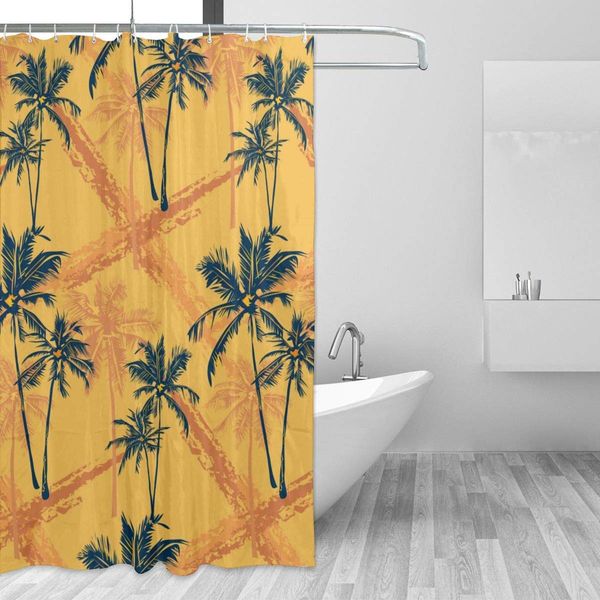 

tropical bright palm trees shower curtain for bathroom with 7-12 hooks 55x72 inch polyester fabric machine waterproof shower