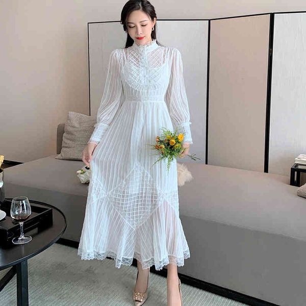 

elegant woman's lace embroidered her neck long sleeve midi dress ladies'dress fall lady party bw49, Black;gray
