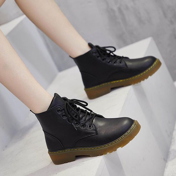 

boots 2021 white black pu leather ankle women autumn winter round toe lace up shoes woman fashion motorcycle platform botas