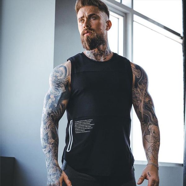 

summer men gym tank fitness bodybuilding workout quick dry sleeveless shirt, White;black