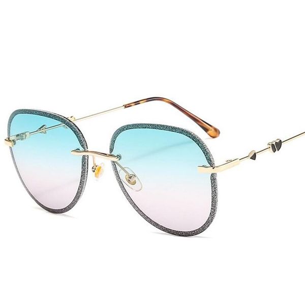 

vintage rimless alloy crystal shiny sunglasses for women fashion arrow gradient elegant oval sun glasses female, White;black