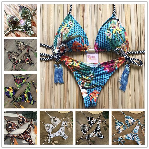 

swimsuit 2021 printed split women's triangle bikini, White;black