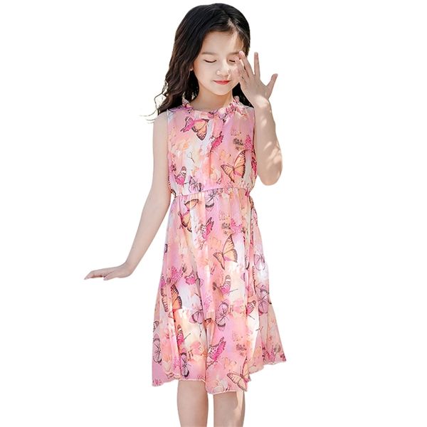 

girls summer dress butterfly pattern girl beach party child childrens clothing 6 8 10 12 14 210527, Red;yellow