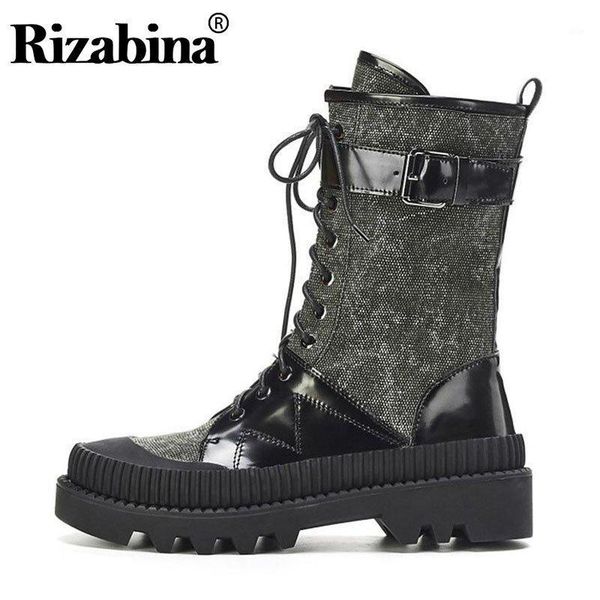 

boots rizabina real leather woman ankle zipper buckle thick sole shoes cross strap winter warm women footwear size 34-391, Black