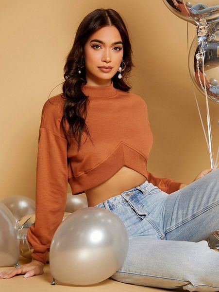 

drop shoulder crop pullover o9yz#, White;black