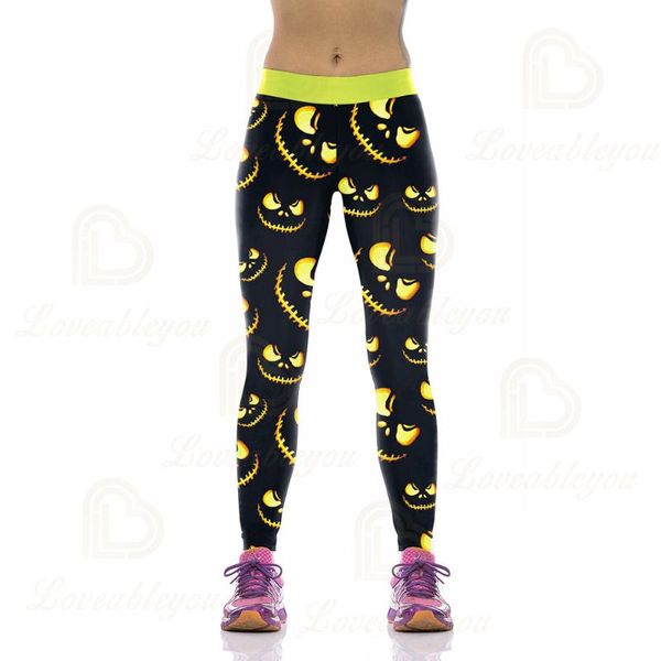

women's leggings halloween style digital print pumpkin fashion fitness workout pants, Black