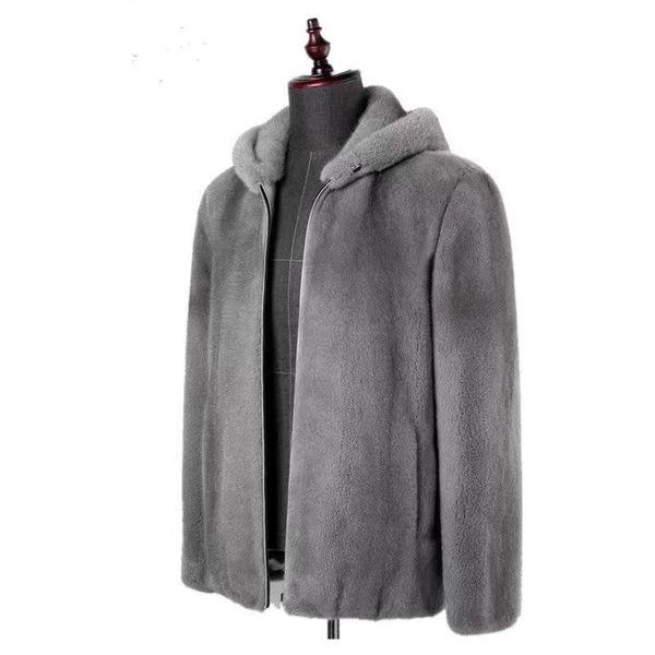 

men's trench coats fur mink coat long hooded whole grass tide, Tan;black