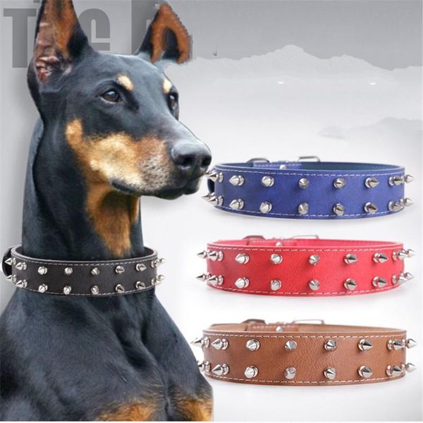 

dog collars & leashes sharp spiked studded leather pu for small medium large dogs pet collar rivets anti-bite products neck strap 5