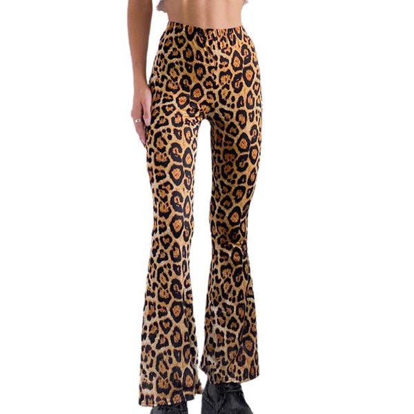 

women's pants & capris 2021 bell bottoms stylish leopard print elastic high waist skinny flare streetwear, Black;white