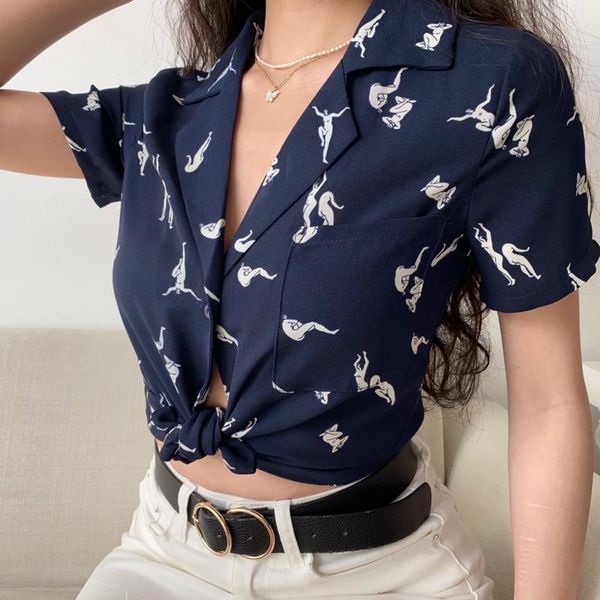 

women's blouses & shirts tvvovvin summer short sleeve single breasted blouse european fashion personality printed slim shirt for women, White