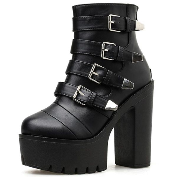 

boots ribetrini arrivals cool extreme high heels platform chic winter women motorcycles ankle boot footwear, Black
