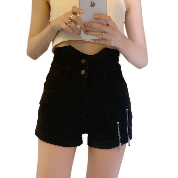 

women's jeans high waist short 2021 summer korean streetwear fashion casual black slim girl straight shorts pants, Blue
