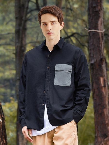 

men colorblock button front shirt s9z8#, White;black