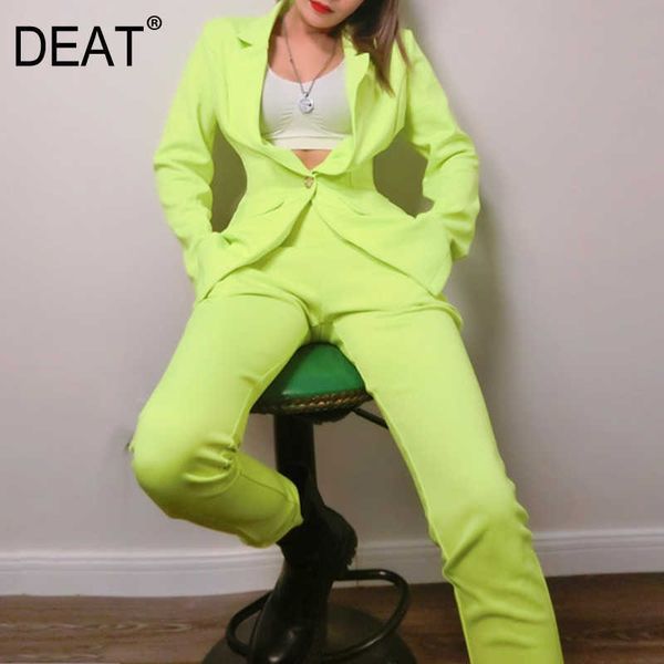 

[deat] spring fashion long sleeve single button green blazer high waist pants women two-piece suit 13q262 210527, White