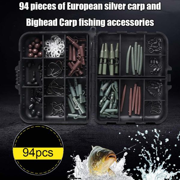 

94pcs bait lead clips beads hooks swivels fishing tackle anti knot sleeves outdoor portable easy carrying