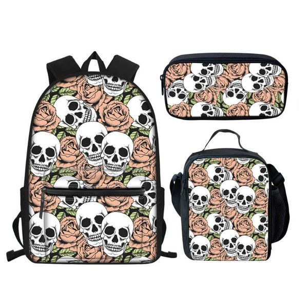 

school bags art skull kids student shoulder girls 3pcs pattern orthopedic satchel backpack pencil book teenagers rucksack