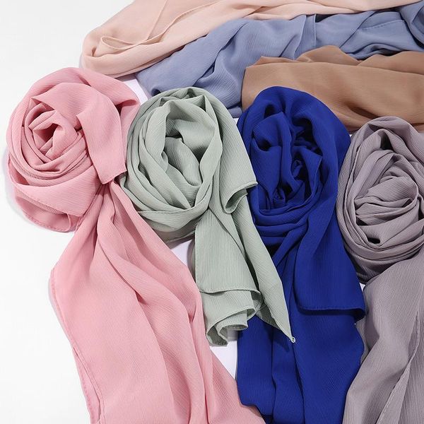 

75*180 malaysia fashion wrinkle chiffon hijab scarf breathable plain shawl islamic headscarf foulard femme musulman ethnic clothing, Red