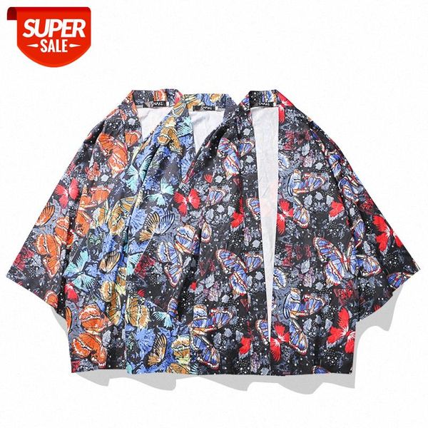 

japanese road robe and kimono male harajuku style butterfly flower couple jacket loose hong kong cardigan sun protection clothing thin #qj7i, White;black