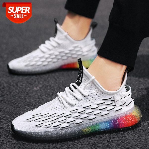 

men's shoes summer korean trend breathable rainbow bottom fish scale fly woven mesh casual sports running #4e9e