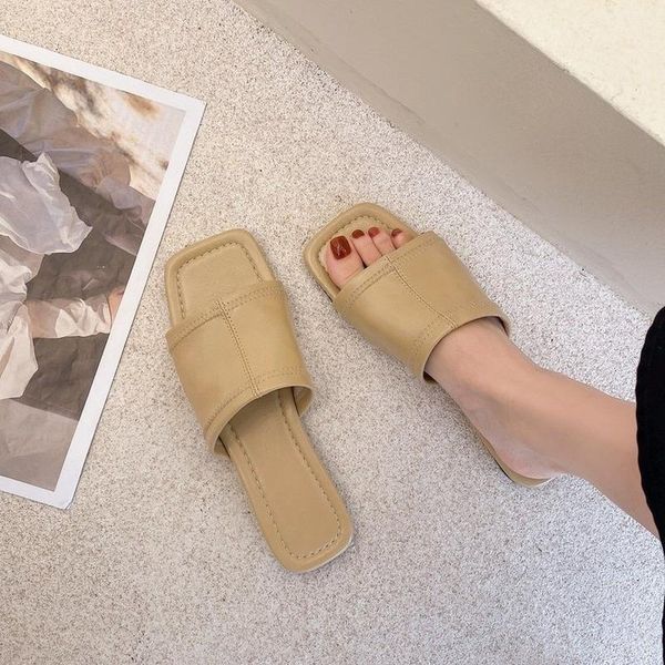 

slippers simple square open-toe for summer 2021, versatile flat, Black