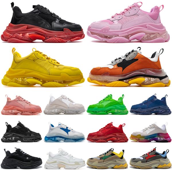 

og triple s casual shoes clear sole men women luxury sneakers chaussures 17fw paris vintage dad shoe crystal bottom white black cream yellow