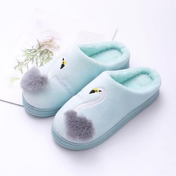 

nice cute animal flamingo slippers winter warm fur zapatillas andar por casa non-slip shoes women, Black