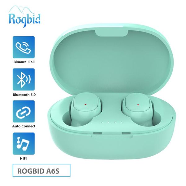 

rogbid a6s wireless earphone bluetooth 5.0 tws headsets with mic hifi stereo sport earbuds earphones bass for smart phone tablet headphones