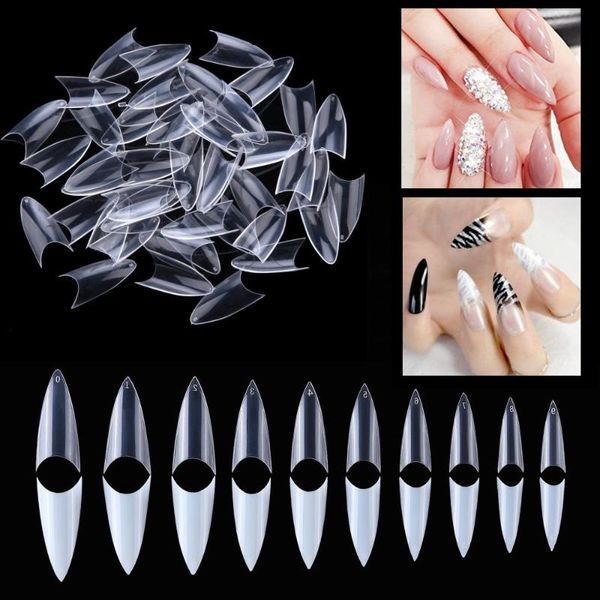 

false nails 100 bags stiletto nail tips acrylic clear and natural 500pcs artificial press on fake for salon & diy, Red;gold