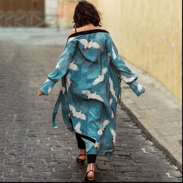 

100% cotton tunic lake blue womens shirt chinese style side split long kimono cardigan women plus size beachwear clothes, White