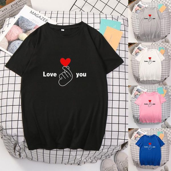 

women's t-shirt couple's t-shirts love you o-neck summer loose men/women casual short sleeve mujer camisetas tee shirt, White