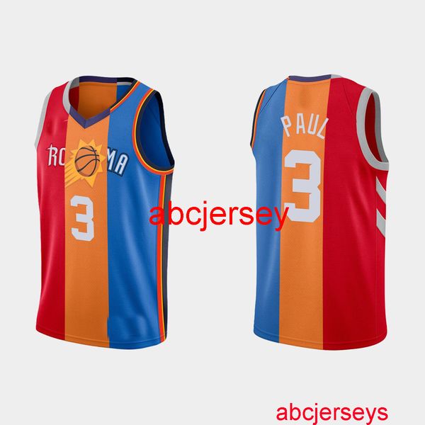 

stitched 2020-21 chris paul #3 split special edition red orange blue jersey any name number, Black