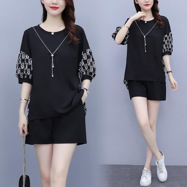

plus size tracksuits women clothing two piece set casual women's summer suit survetement fpfemme 2 and shorts, Black