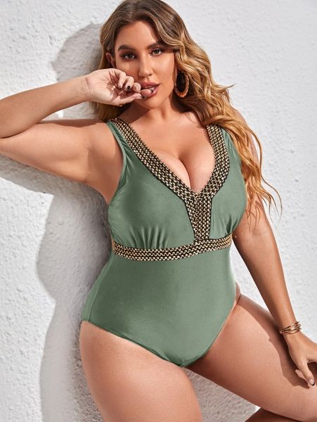 

plus stitch detail ruched one piece swimsuit v1m3#, Black
