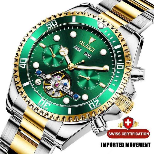 

men mechanical watches stainless olevs steel automatic luxury waterproof sports 's 's gifts, Slivery;brown