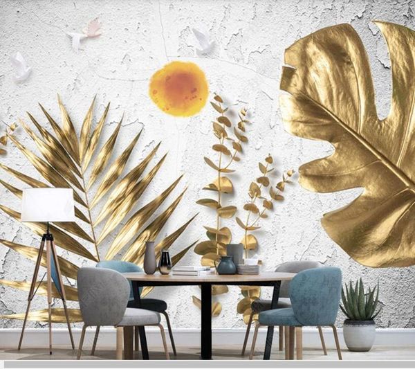 

wallpapers papel de parede nordic modern golden tropical leaves white wall 3d wallpaper,living room tv bedroom papers home decor
