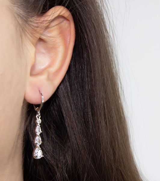 

hoop & huggie silver plated drop stone pendant ring earrings, Golden;silver
