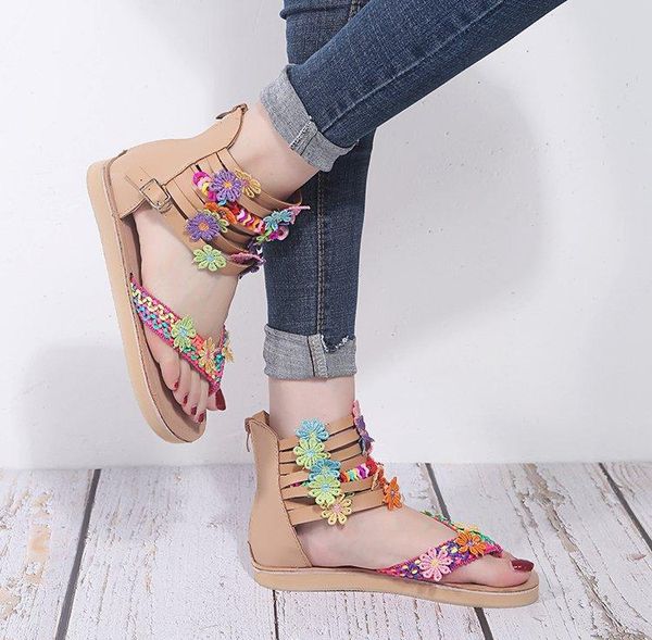 

women sandals fashion flip flops shoes roman flat summer beach ladies leather, Black